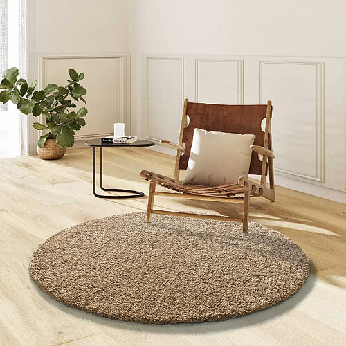 ATTICGO Tapis rond shaggy NORGE lin 130x130 cm