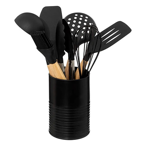 Five Simply Smart Lot de 7 Ustensiles avec Pot Acacia 30cm Noir