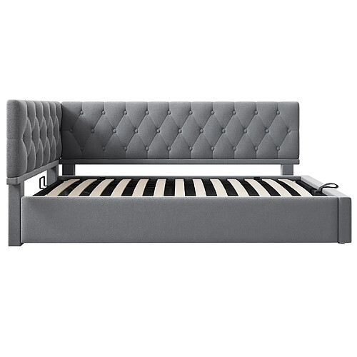 Blossom Paris Lit jour 90x200 velours gris, rangement hydraulique - Sans matelas