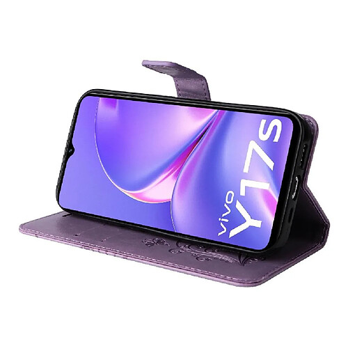 Étui Pour VIVO Y17S 4G Couverture antichoc Couverture magnétique Cuir PU Flip Kickband Avec support de fente pour carte GANGXUN Violet