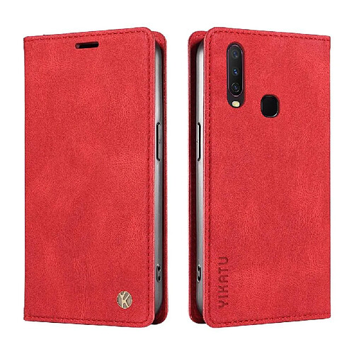 Compatible avec VIVO Y17 cas Couleur solide Étui magnétique en cuir de téléphone Flip Peau-friendly GANGXUN Rouge