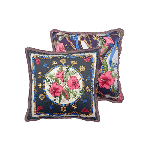 Alexandra House Living Coussin en velours garni de plumes et orné de franges 60 x 13 x 60 cm