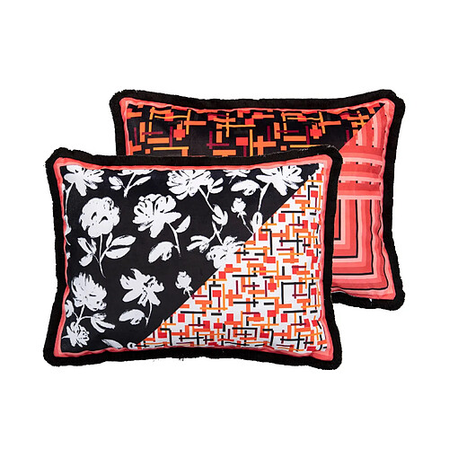Alexandra House Living Coussin en velours à motif géométrique classique et floral 60 x 13 x 45 cm