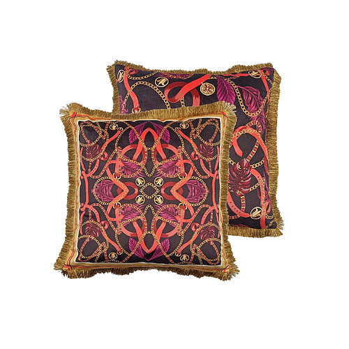Alexandra House Living Coussin en velours garni de plumes et orné de franges 60 x 13 x 60 cm