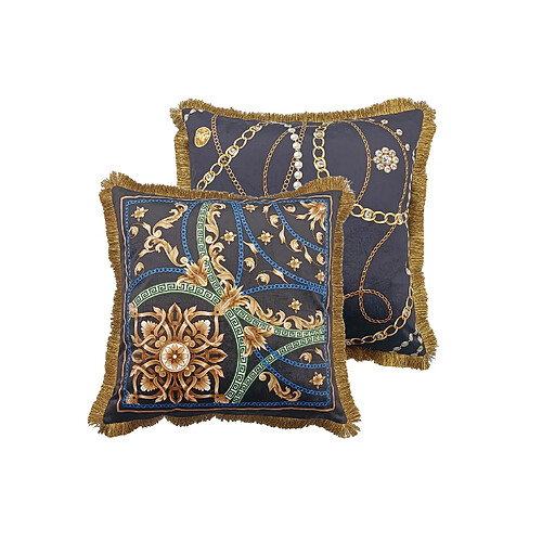 Alexandra House Living Coussin en velours garni de plumes et orné de franges 60 x 13 x 60 cm