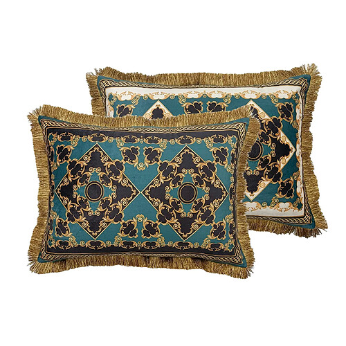 Alexandra House Living Coussin en velours garni de plumes et de franges 60 x 13 x 45 cm
