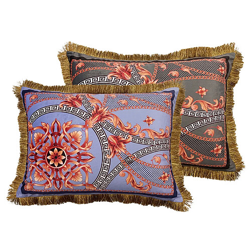 Alexandra House Living Coussin en velours garni de plumes et de franges 60 x 13 x 45 cm