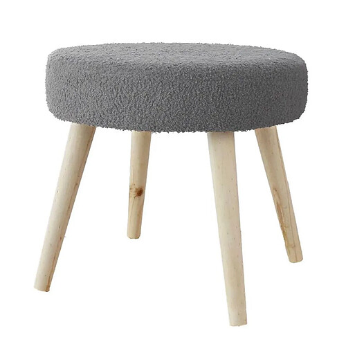 enjoy Tabouret Rond en Tissu Bouclé Lodge 45cm Gris