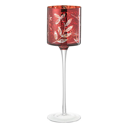 Paris Prix Photophore sur Pied en Verre Feuilles 30cm Rouge
