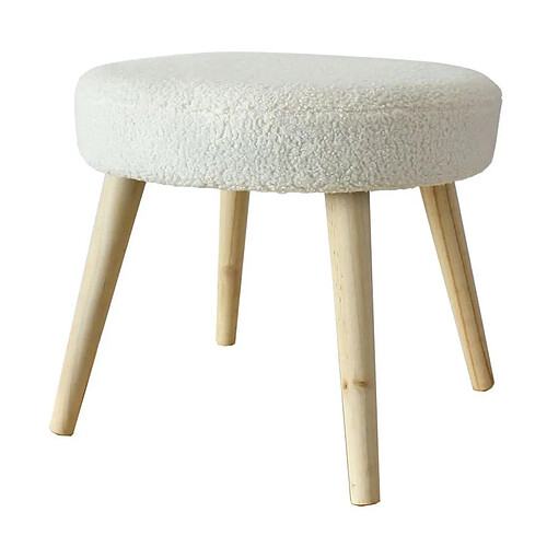 Paris Prix Tabouret Rond en Tissu Bouclé Lodge 45cm Écru