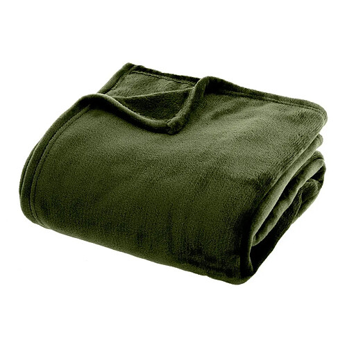 Atmosphera Plaid Doux Uni Flanel 130x180cm Vert Kaki