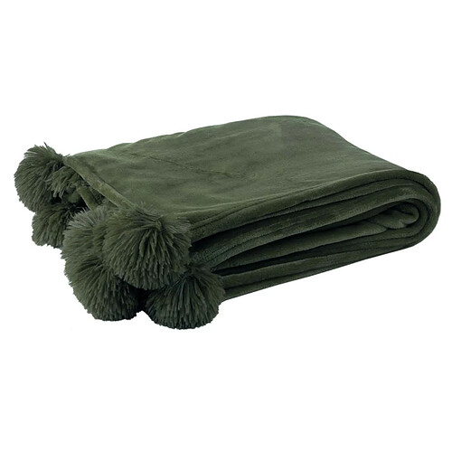 Paris Prix Plaid à Pompons Blanket 130x170cm Vert Foncé