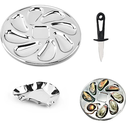Vendos85 Assiette à huîtres en acier inoxydable 3 pièces