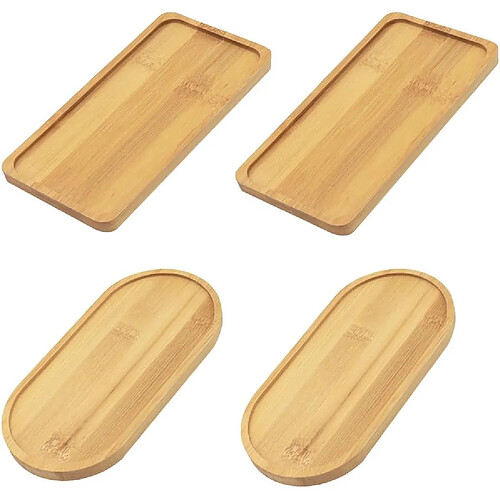 Vendos85 Lot de 4 plateaux de service en bambou naturel