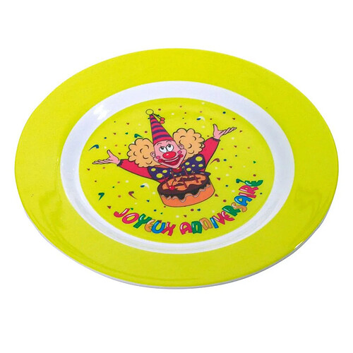Homea Assiette en Plastique Réutilisable Clown 18cm Jaune