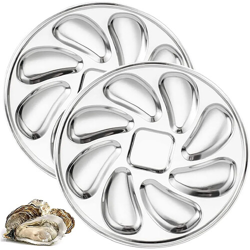 Vendos85 Plateaux à huîtres inox 2 pièces avec trempette