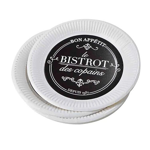 Homea Lot de 10 Assiettes en Carton Bistrot 18cm Noir & Blanc
