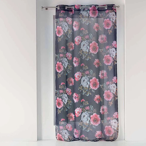 Paris Prix Rideau Voilage à Œillets Flower Life 140x240cm Prune