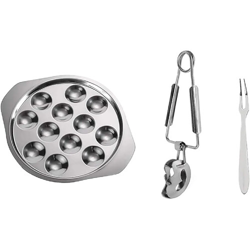 Vendos85 Set à escargots en acier inoxydable – plat 12 trous + pinces