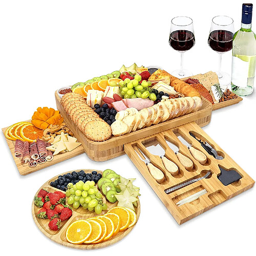 Vendos85 Plateau à fromage en bois avec tiroirs et accessoires