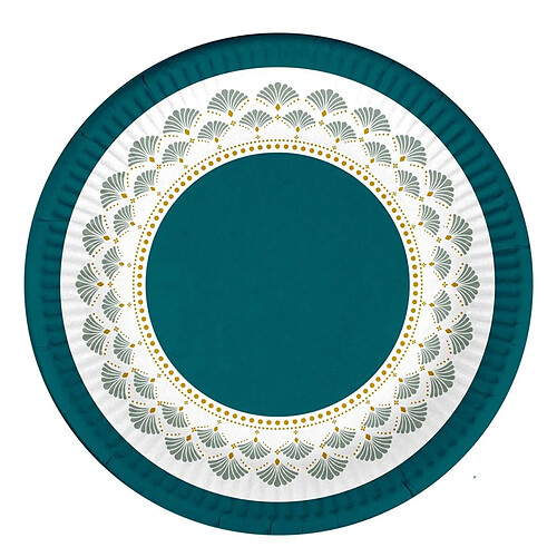 Homea Lot de 10 Assiettes en Carton Floral Damask 18cm Émeraude