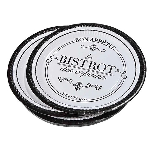 Homea Lot de 10 Assiettes en Carton Bistrot 23cm Noir & Blanc