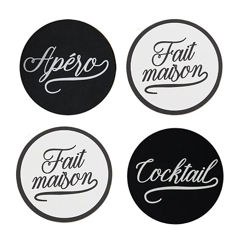 Paris Prix Lot de 4 Dessous de Verre Bistrot 10cm Noir & Blanc