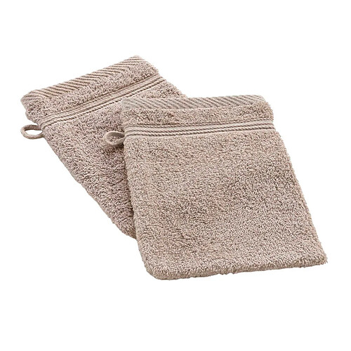 Douceur D'Interieur Lot de 2 Gants de Toilette Tendresse 15x21cm Taupe