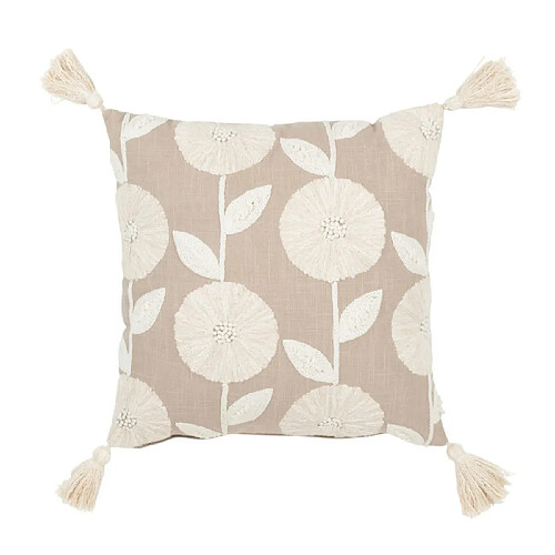 Paris Prix Coussin Déco Brodé Fleurs 45x45cm Beige