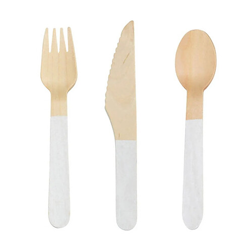 Homea Lot de 18 Couverts en Bois Diego 16cm Blanc