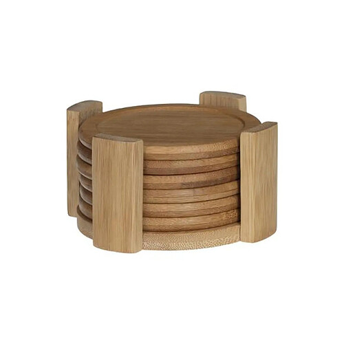 Secret De Gourmet Set de 6 Dessous de Verre & Rack Bambou 11cm Naturel