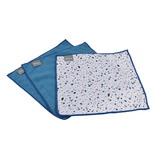 Paris Prix Lot de 3 Chiffons Terrazzo 30x30cm Blanc & Bleu