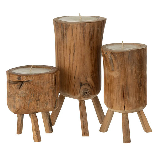 Paris Prix Lot de 3 Bougies en Bois Trépied 25cm Naturel