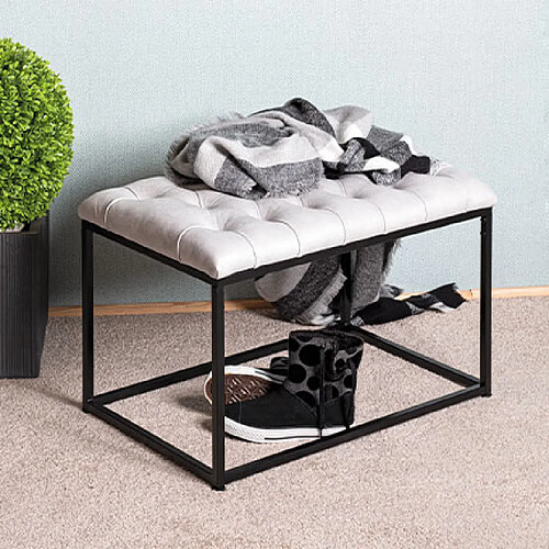 Mes Tabouret 60x40x45 cm en PU gris clair et métal noir