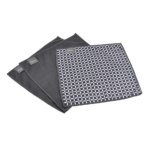 Paris Prix Lot de 3 Chiffons Geoflower 30x30cm Gris & Blanc