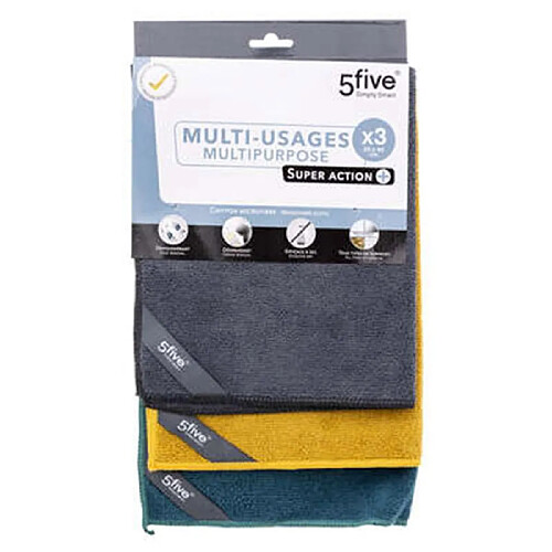 Five Simply Smart Lot de 3 Chiffons Microfibre 30x40cm Multicolore