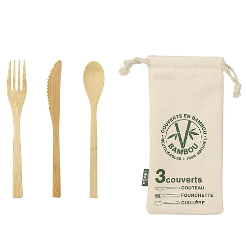 Paris Prix Lot de 3 Couverts & Pochette Ecolo 19cm Naturel