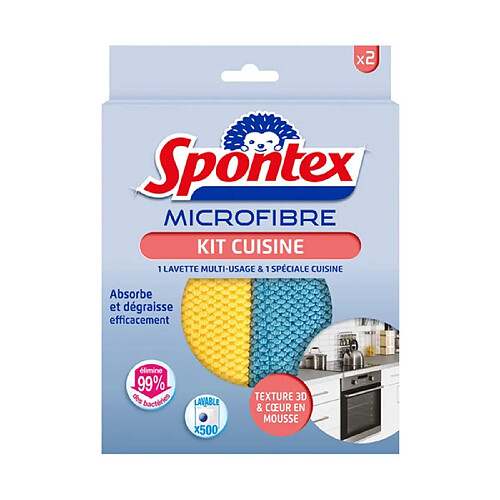 Paris Prix Lot de 2 Lavettes Microfibre Cuisine Jaune & Bleu