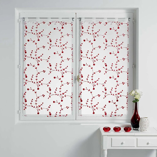 Paris Prix Paire de Voilages Petite Fleur 60x120cm Blanc & Rouge