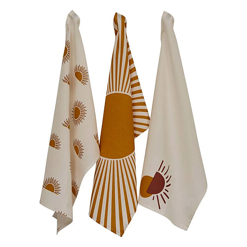 Atmosphera Lot de 3 Torchons de Cuisine Solaris 45x70cm Ocre