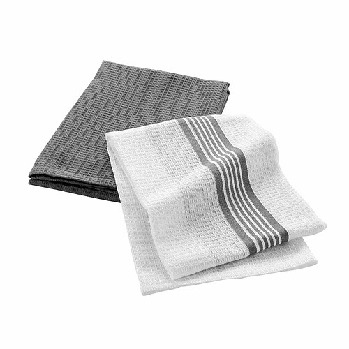 Paris Prix Lot de 2 Torchons Nid d'Abeille Grand Chef 50x70cm Blanc & Gris