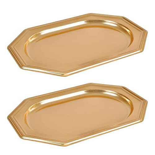 Homea Lot de 2 Plateaux Déco Octogonaux 34cm Or