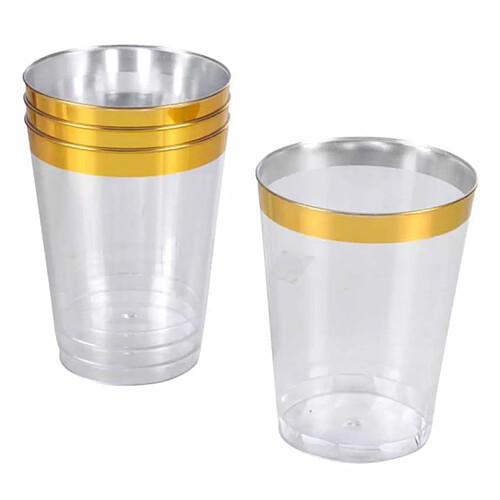 Homea Lot de 6 Gobelets en Plastique Réutilisable Liseré 30cl Or