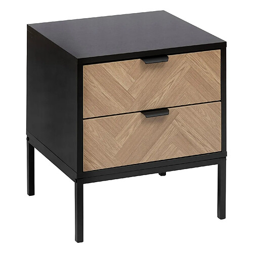 Five Simply Smart Table de chevet 2 tiroirs chevron en bois ÉLONE - Noir