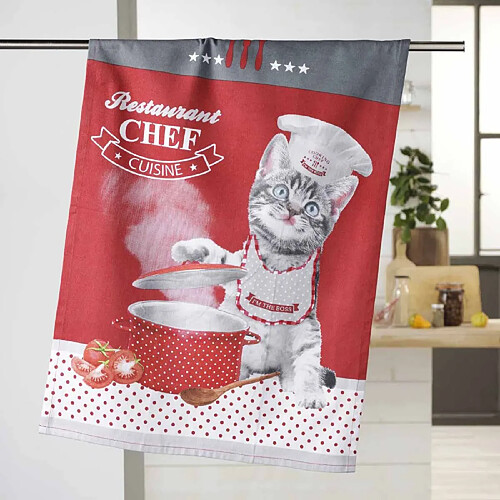 Paris Prix Torchon de Cuisine Chatouille 50x70cm Rouge
