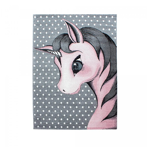 UnAmourDeTapis Tapis enfant 80x150 tissé rose et gris motif animaux KID DREAM