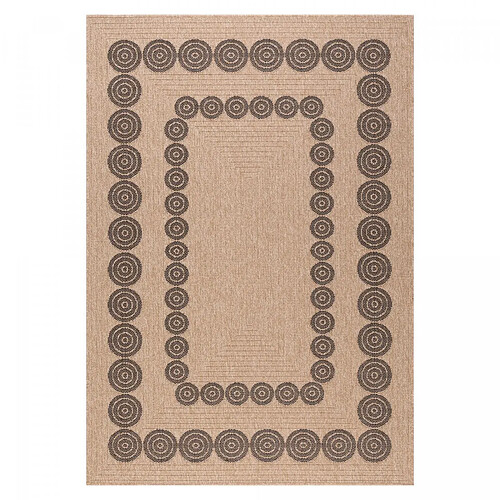 UnAmourDeTapis Tapis rond d'extérieur Ø80cm tissé kilim beige et noir JUTE ART 8