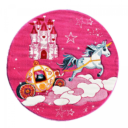 UnAmourDeTapis Tapis enfant Ø140cm rond tissé rose motif animaux LYN8 CHATOLI
