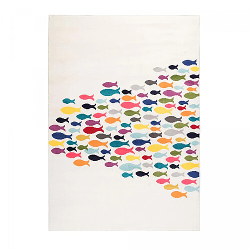 UnAmourDeTapis Tapis enfant 120x170 rectangle tissé crème motif animaux FISHES