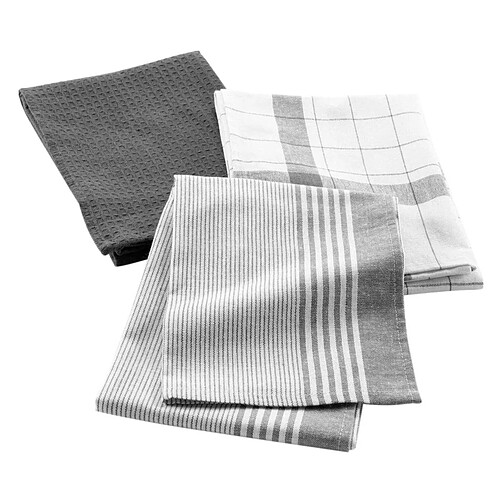 Paris Prix Lot de 3 Torchons Vibrato 50x70cm Anthracite